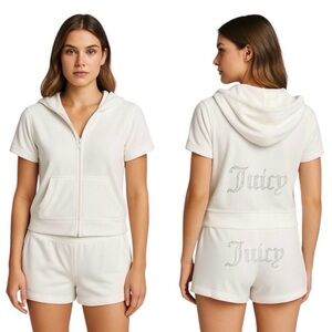 Juicy Couture Cream Hoodie and Shorts Ensemble